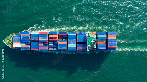 Aerial View Container Ship Carrying Container Box Global Business Cargo  Freight Shipping Commercial Trade Logistic And Transportation Oversea  Worldwide Container Vessel, Container Cargo Freight Ship Wall Mural-Kalyakan