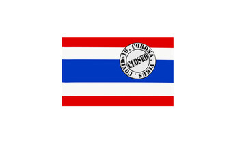 Obraz premium flag with text closed by covid 19 and corona stamp