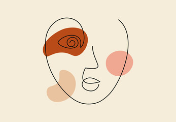 Girl continuous line drawing. Stylish hand drawn portrait of woman, cubism face. Modern abstract graphic elements. Trendy print for clothes, textile, card, posters. Vector illustration