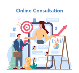 Financial analyst online service or platform. Business character