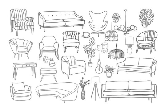 outlined furniture set collection vector illustration