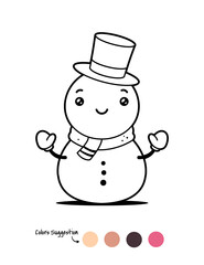 Christmas Snowman Outline Coloring Book Page template vector cartoon illustration