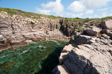 La Conca rocky inlet, Carloforte, St Pietro Island, Carbonia - Iglesias district, Sardinia, Italy,...