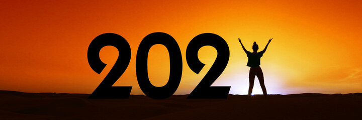 2021, silhouette of a woman standing in the sunset, women empowerment, feminist new year holiday...