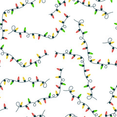 vector seamless pattern of christmas garlands. colorful decorations and lanterns. holiday pattern for wrapping paper, fabric, design