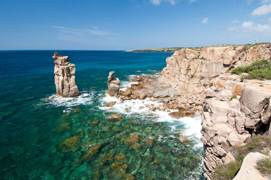 Le Colonne stacks, Carloforte, St Pietro Island, Carbonia - Iglesias district, Sardinia, Italy, Europe