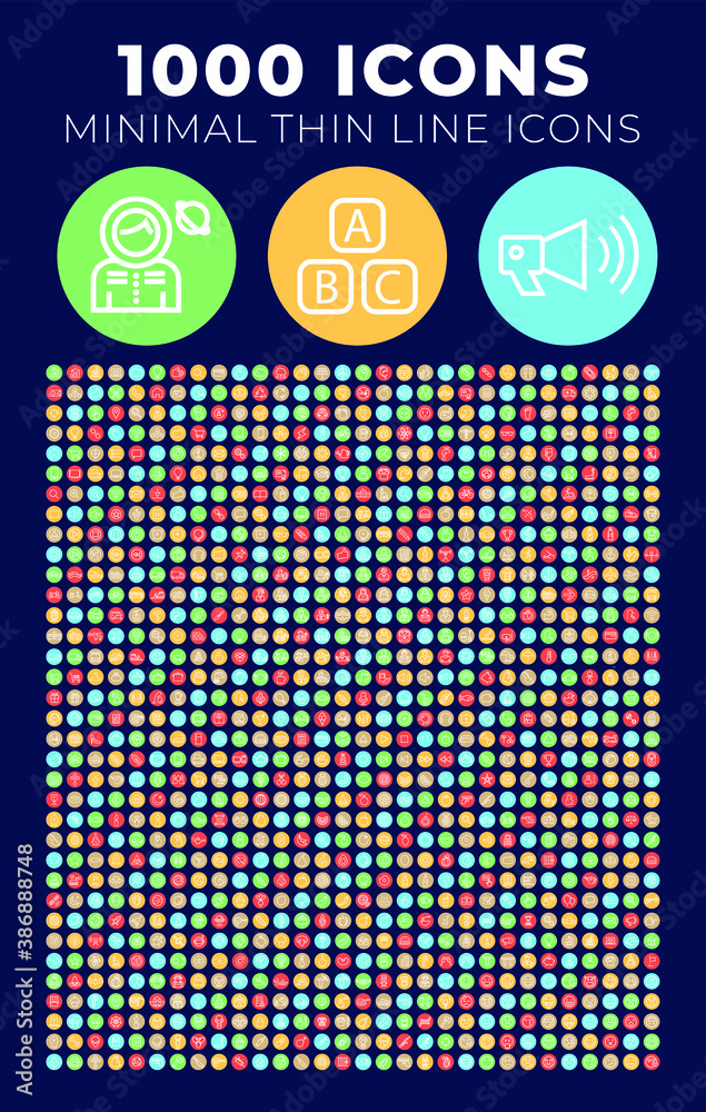 Poster set of high quality universal icons on circular colorful buttons . isolated vector elements