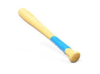 3d rendering of a single wooden baseball bat with polish finishing isolated on a white background. Wooden sports equipment. Baseball bat. New pitcher equipment.