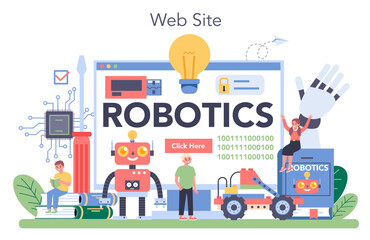 Fototapeta na wymiar Robotics school subject online service or platform. Robot