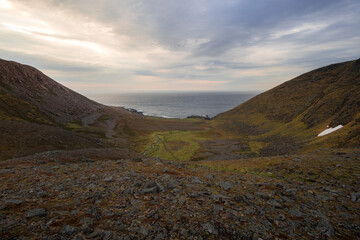 Sunset by the arctic sea