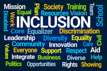 Inclusion Word Cloud on Blue Background - 386890502