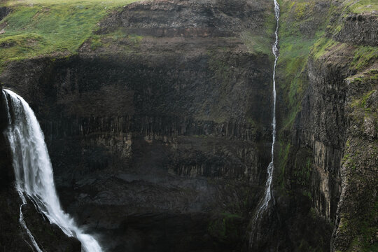 Powerful waterfall Haifoss in Iceland's highlands
