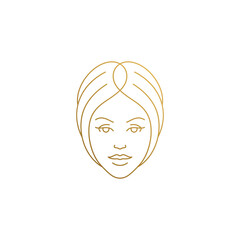 Beautiful female face logo hand drawn with thin lines