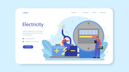 Electricity works service web banner or landing page. Professional