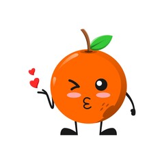 vector illustration of cute orange fruit mascot or character give kiss love. cute orange fruit Concept White Isolated. Flat Cartoon Style Suitable for Landing Page, Banner, Flyer, Sticker