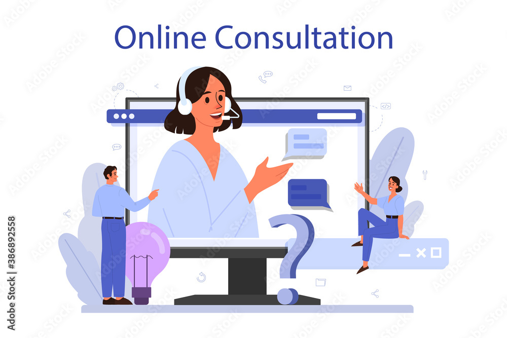 Poster technical support online service or platform. idea of customer