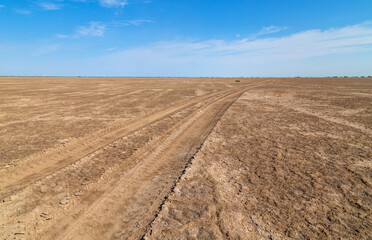 Sandy salt desert in Karakalpakstan, Uzbekistan