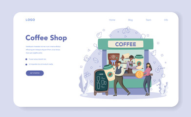 Barista concept web banner or landing page. Street coffee stall.