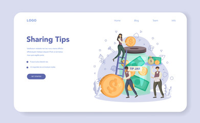 Waiter web banner or landing page. Restaurant staff in the uniform