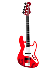 Rock guitar. Bass guitar. Electric guitar. 
Silhouette. Stringed musical instrument. Flat vector cartoon style on isolated background.