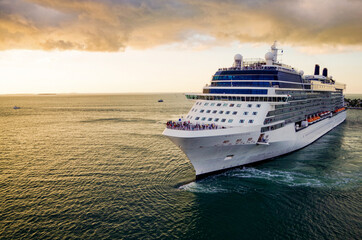 Modern luxury Celebrity cruiseship or cruise ship liner sail away departure from Key West, Florida...