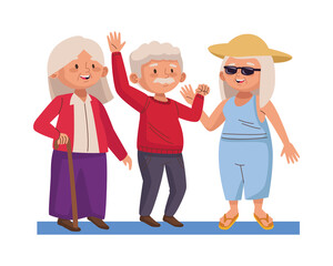 group of old people practicing activities characters