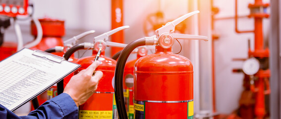 Engineer checking Industrial fire control system,Fire Alarm controller, Fire notifier, Anti...