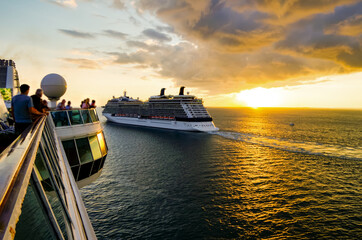 Modern luxury Celebrity cruiseship or cruise ship liner sail away departure from Key West, Florida...
