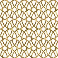 Fototapeta premium Abstract repeatable pattern background of golden twisted bands. Swatch of gold intertwined wavy bands. Seamless pattern in modern style.