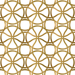 Abstract repeatable pattern background of golden twisted bands. Swatch of gold intertwined winding bands. Seamless pattern in modern style.