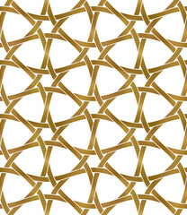Abstract repeatable pattern background of golden twisted strips. Swatch of gold hexagon pattern lattice. Seamless pattern in modern style.