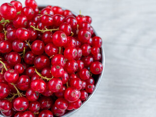 A metal basin filled with red currants