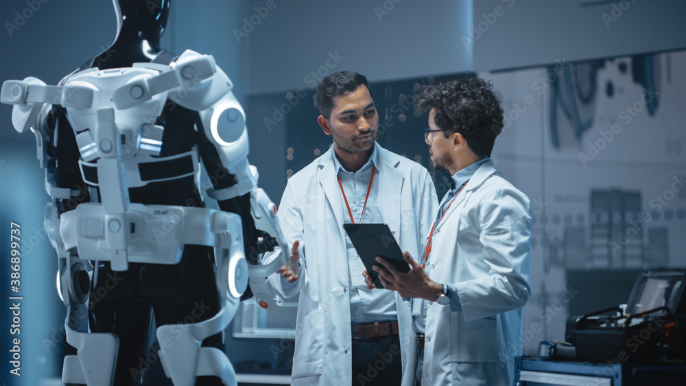 Leinwandbilder in robotics development laboratory international team of engineers and scientists work on robotics e