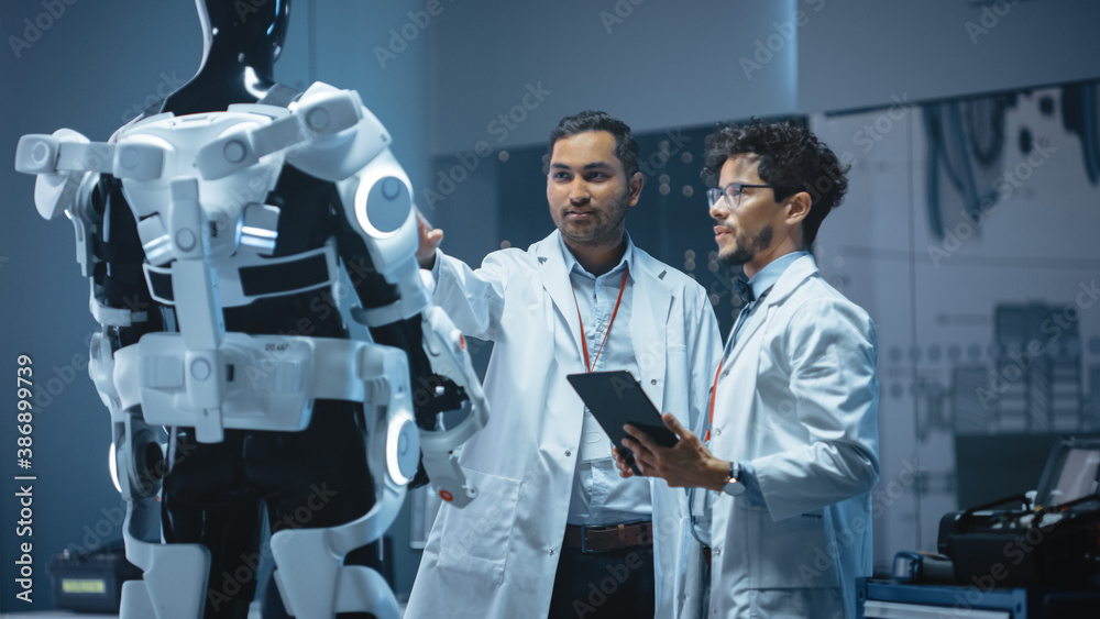 Leinwandbilder in robotics development laboratory international team of engineers and scientists work on robotics e