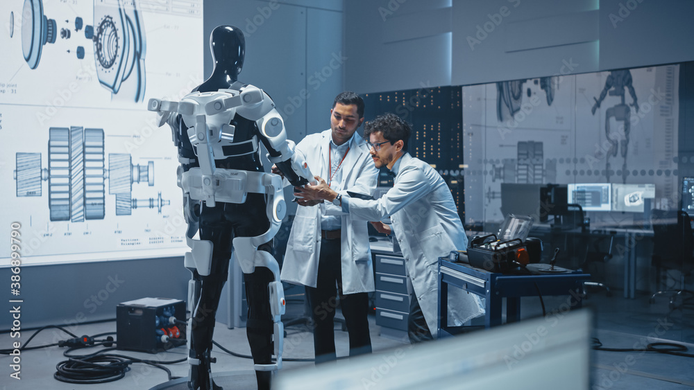 Leinwandbilder in robotics development laboratory international team of engineers and scientists work on robotics e