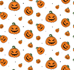 Halloween pumpkins seamless pattern on a white background.