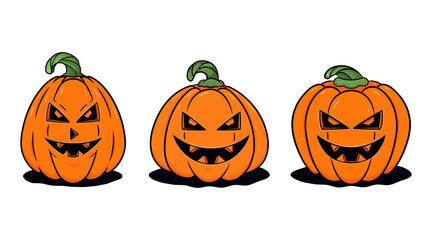 Set of Halloween pumpkins in cartoon style isolated on white background