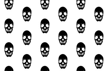 Black skulls seamless pattern on white background