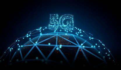 5G network digital hologram and internet  background.3D Rendering