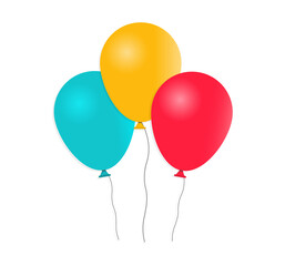 Bunch of inflatable balloons in cartoon style isolated on white background. Vector composition for birthday, carnival, fair and holidays.