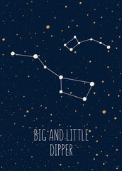 Obraz na płótnie Canvas Big and Little Dipper constellation on the night sky background