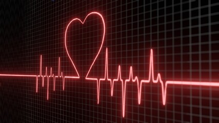 EKG heartbeat on monitor recording of pulse.3D Rendering