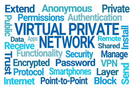 Virtual Private Network Blue Word Cloud on White Background