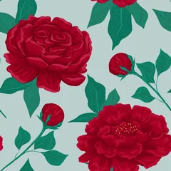 Fotobehang Tropische Bladeren Vintage flowers and leaves. Bouquets of peonies. Seamless patterns. Isolated vector illustrations.  © iuvmiro