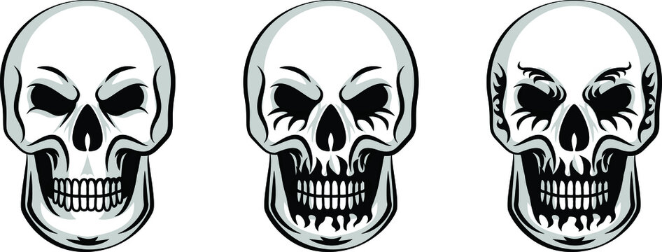 Skulls illustration isolated vector icon design set. Good for stickers, logos, decorations, avatar, profile picture, Halloween