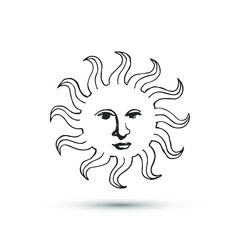 Sun with face icon. Thin line vector astrology Sun illustration. 10 eps design for logo, emblem, label, banner.