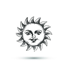 Sun with face icon. Thin line vector astrology Sun illustration. 10 eps design for logo, emblem, label, banner.