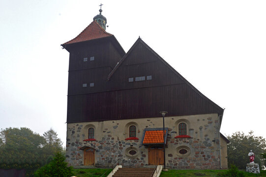built in 1686, a gothic Catholic church dedicated to Saint Joseph in the village of Ruszkowo in Warmia and Masuria in Poland