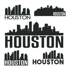 Fototapeta premium Houston Texas USA Flat Icon Skyline Silhouette Design City Vector Art Famous Buildings Color Set Logos.
