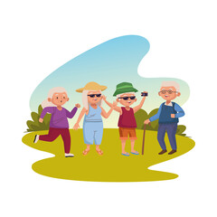 group of old people practicing activities in the camp